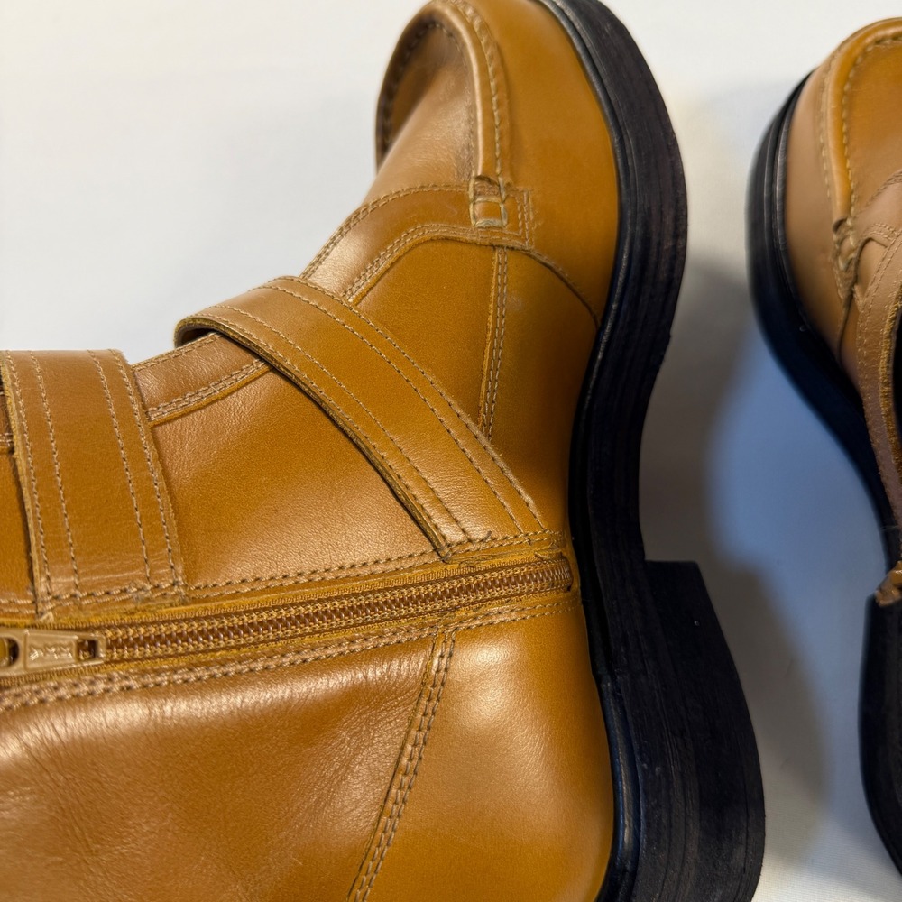 Free People Tan Leather Double Buckle Moc Toe Ankle Boots Brown 8.5 0004435728 - Picture 8 of 8